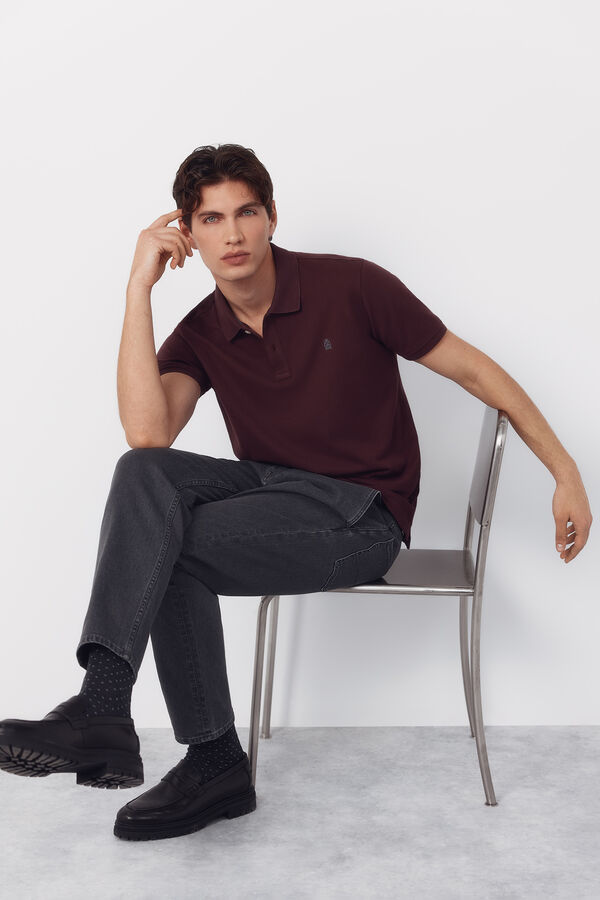 Cortefiel Piqu&eacute; basic slim polo shirt Maroon