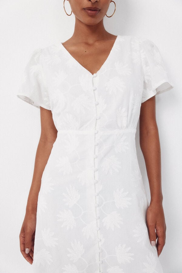 Cortefiel Embroidered dress White