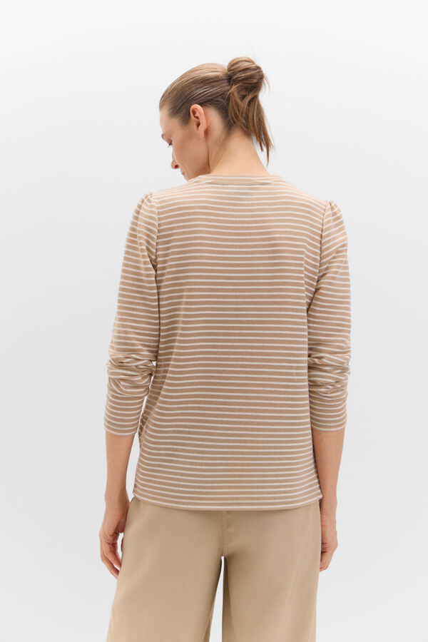 Cortefiel Striped top with gathered sleeves Nude