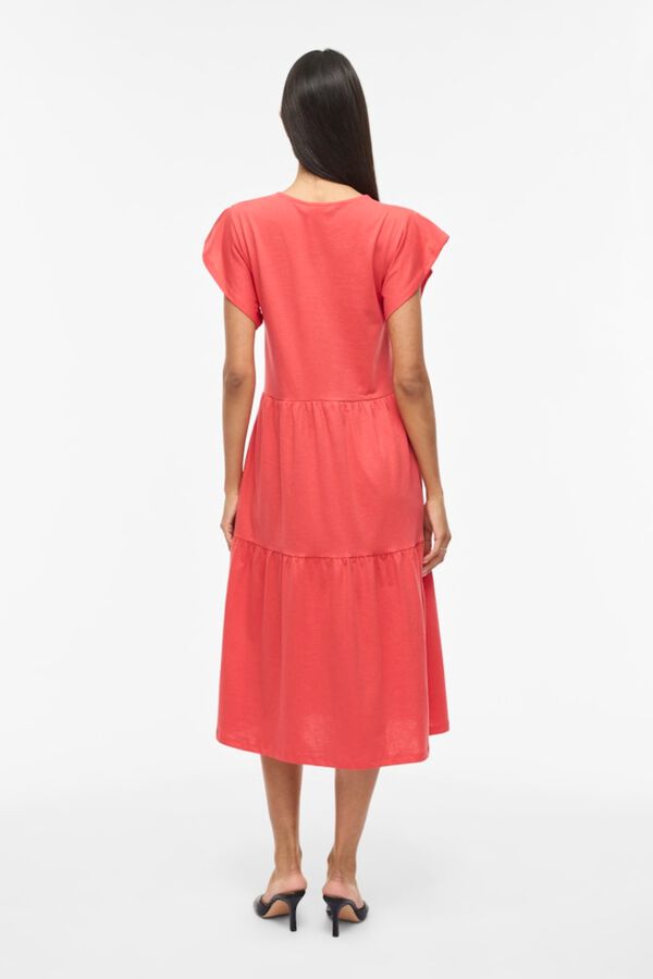 Vila Vestido midi em algod&atilde;o org&acirc;nico Vermelho