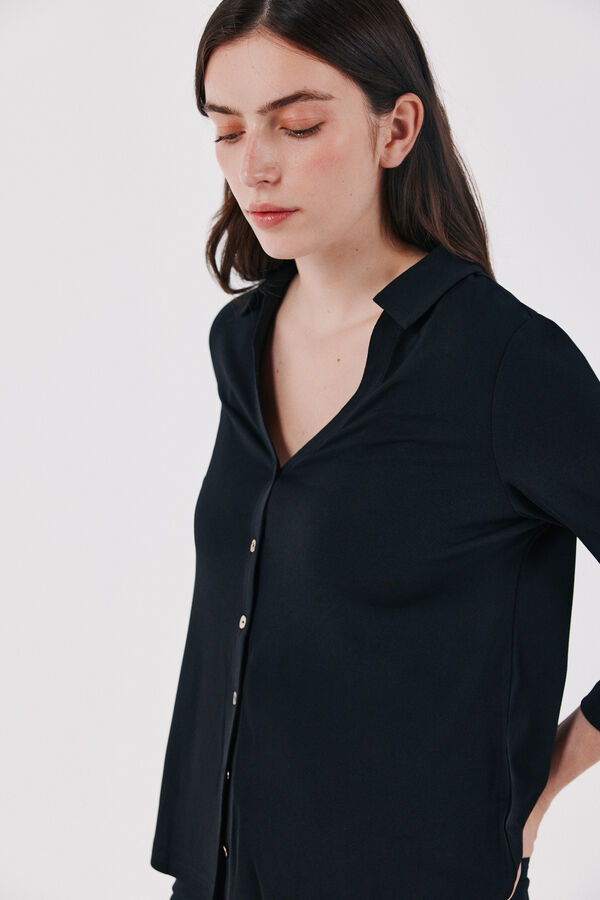 Cortefiel Stretch shirt with buttons Black