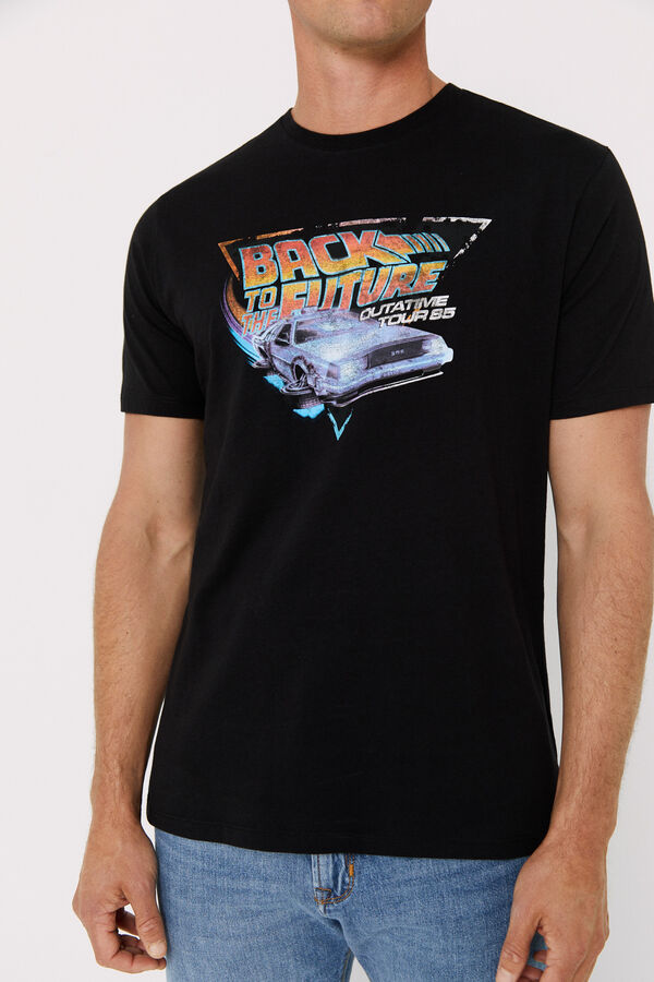 Cortefiel Back to the Future licensed T-shirt Black