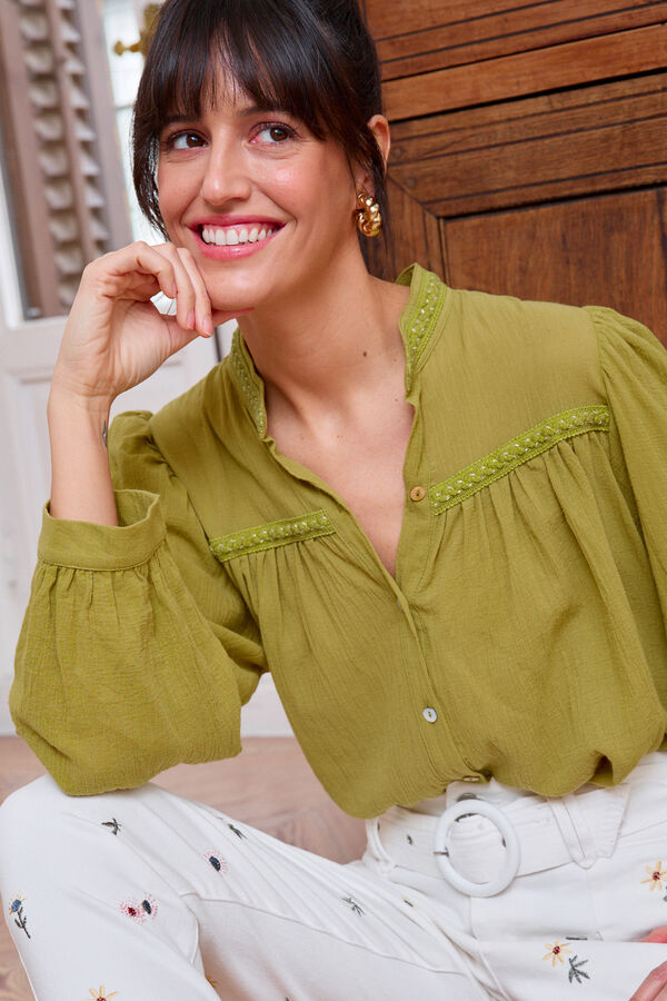 Cortefiel Camisa de lino Angelita Verde