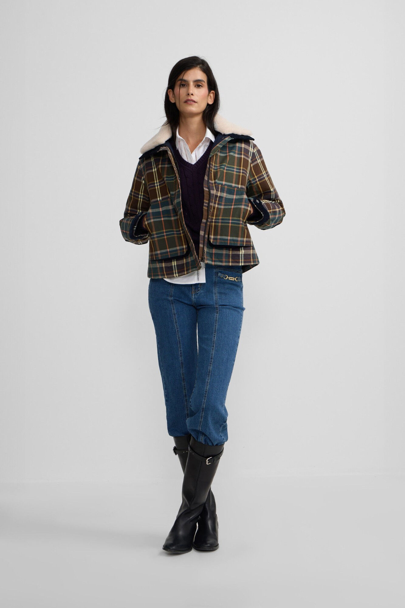 Silbon Cazadora encerada borrego cuadros