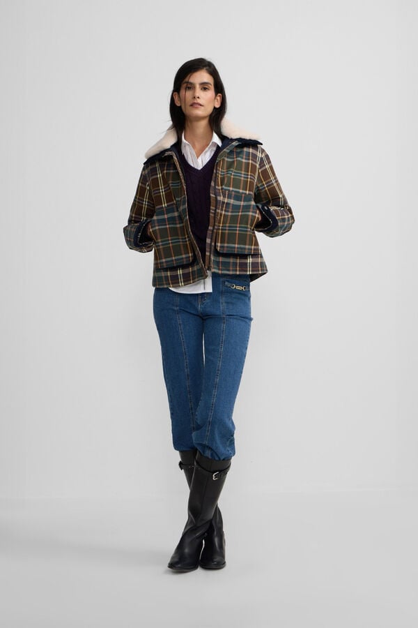 Silbon Blusão de borrego xadrez encerada Verde