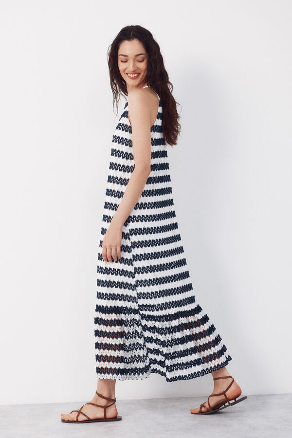 Cortefiel Structured halterneck dress Printed blue