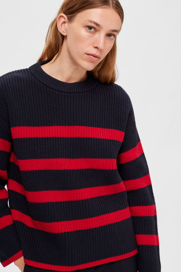 Selected Femme Camisola oversize de riscas e gola redonda. Azul