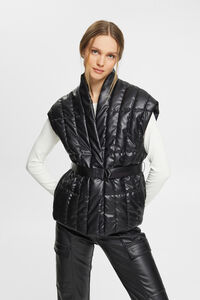 Cortefiel Short quilted faux leather gilet Black