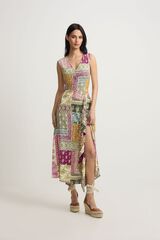 Silbon Vestido midi estampado patchwork Multicolorido