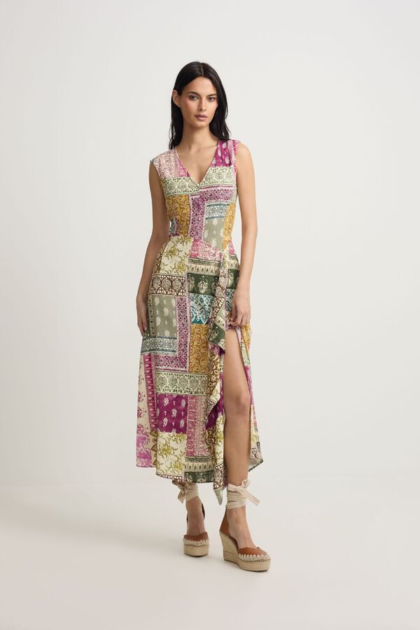 Silbon Vestido midi estampado patchwork Multicolorido