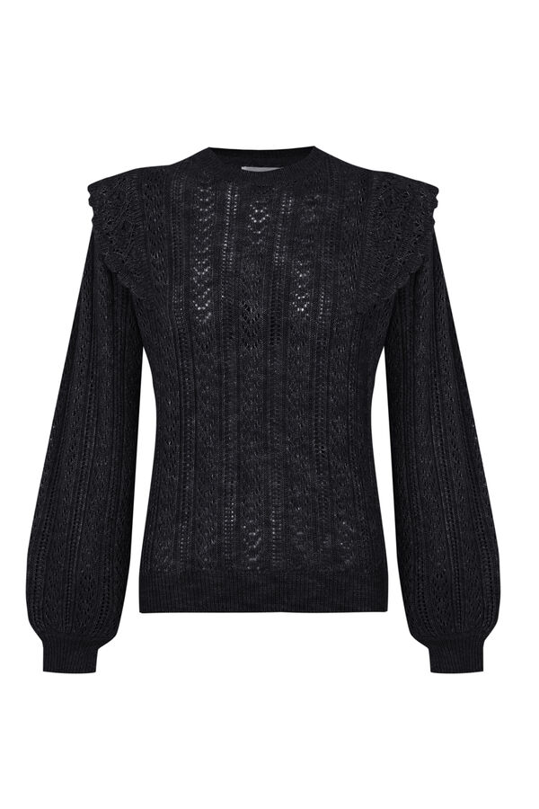 Cortefiel Open-knit ruffle jumper Black