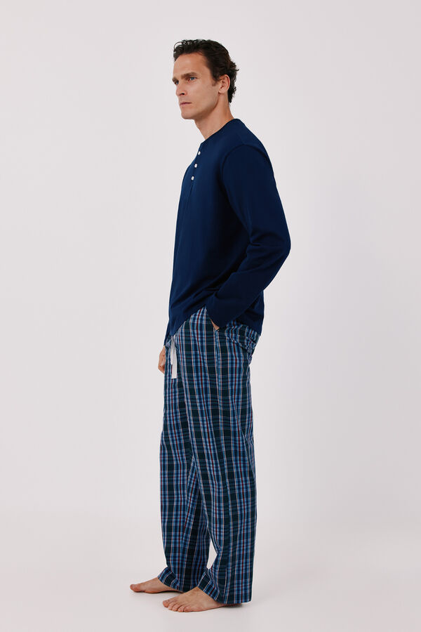 Cortefiel Jersey-knit and fabric pyjamas set Navy