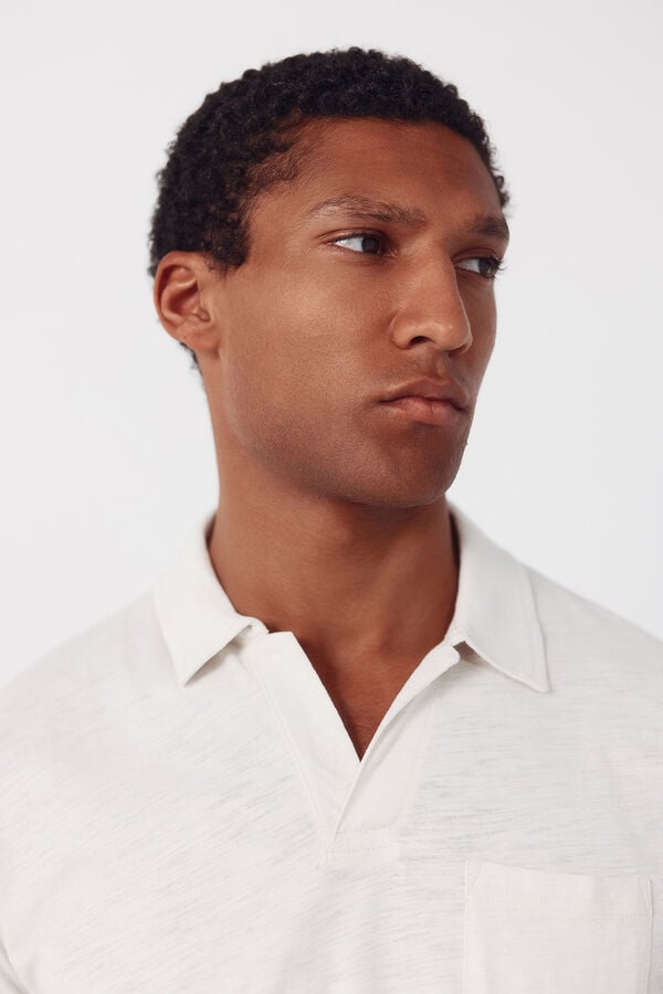 Cortefiel Plain slub polo shirt Ivory