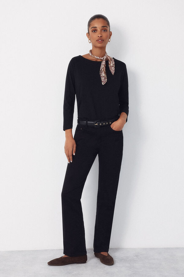 Cortefiel Essential boat neck t-shirt Black