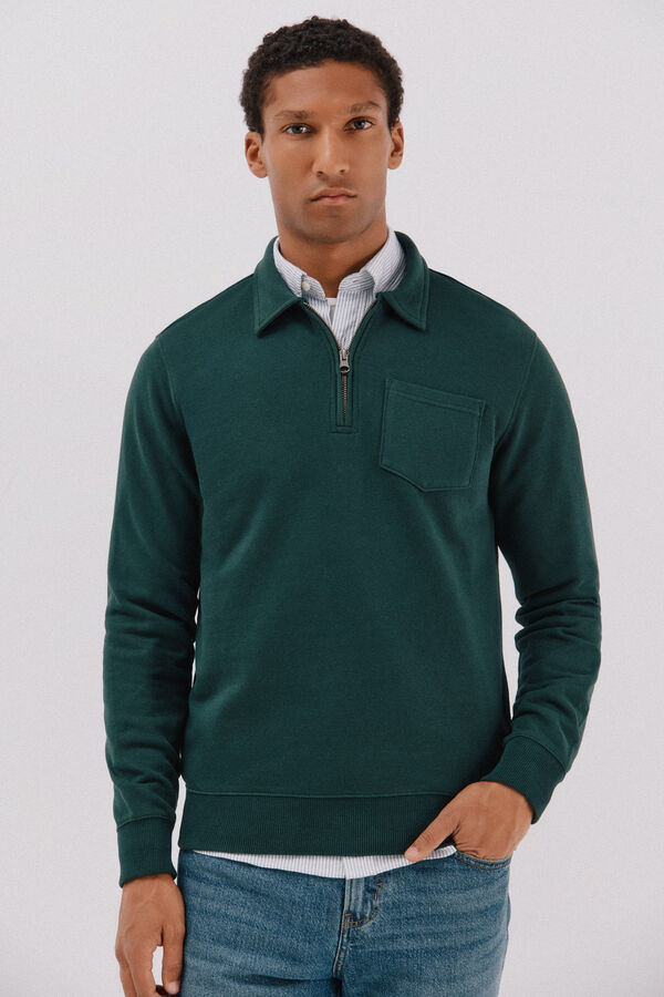 Cortefiel Polo shirt neck sweatshirt  Dark green
