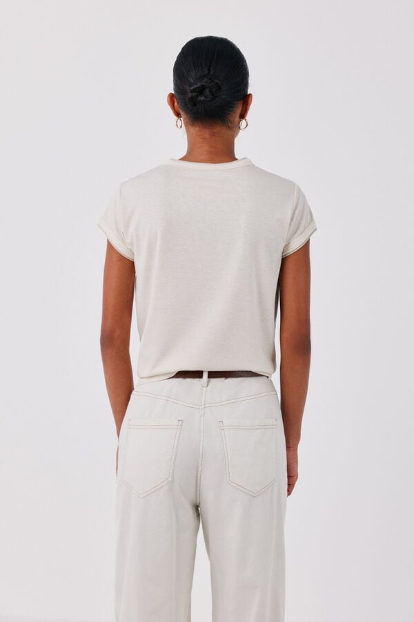 Cortefiel Piping detail T-shirt Ivory