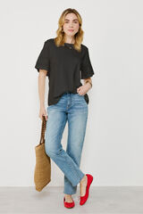 Vila organic cotton T-shirt with openwork Black