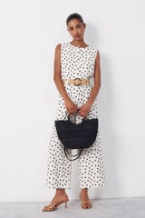 Cortefiel Herringbone basket bag Black