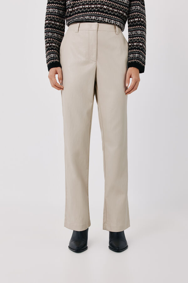 Cortefiel Faux leather women's trousers Ivory