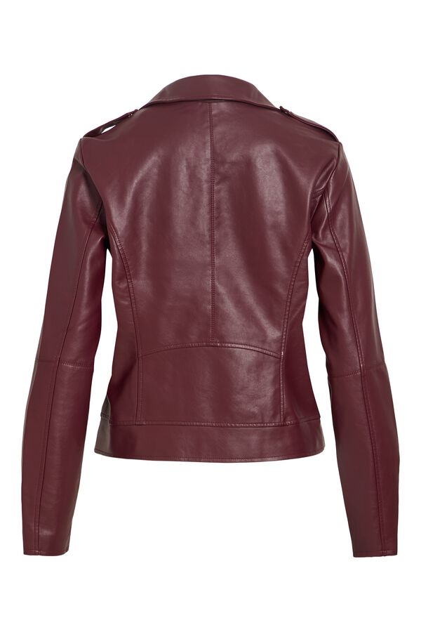 Vila Faux leather biker jacket Maroon