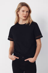 Cortefiel Hemstitch detail t-shirt Black