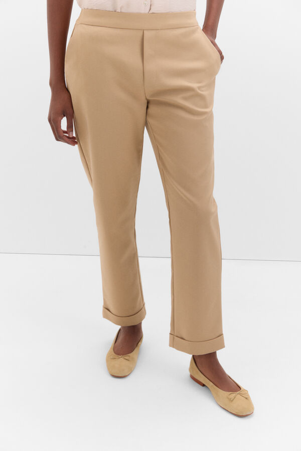 Cortefiel Straight trousers with elasticated back Beige