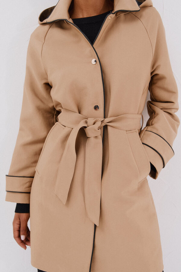 Cortefiel Satin trench coat with detachable hood Beige