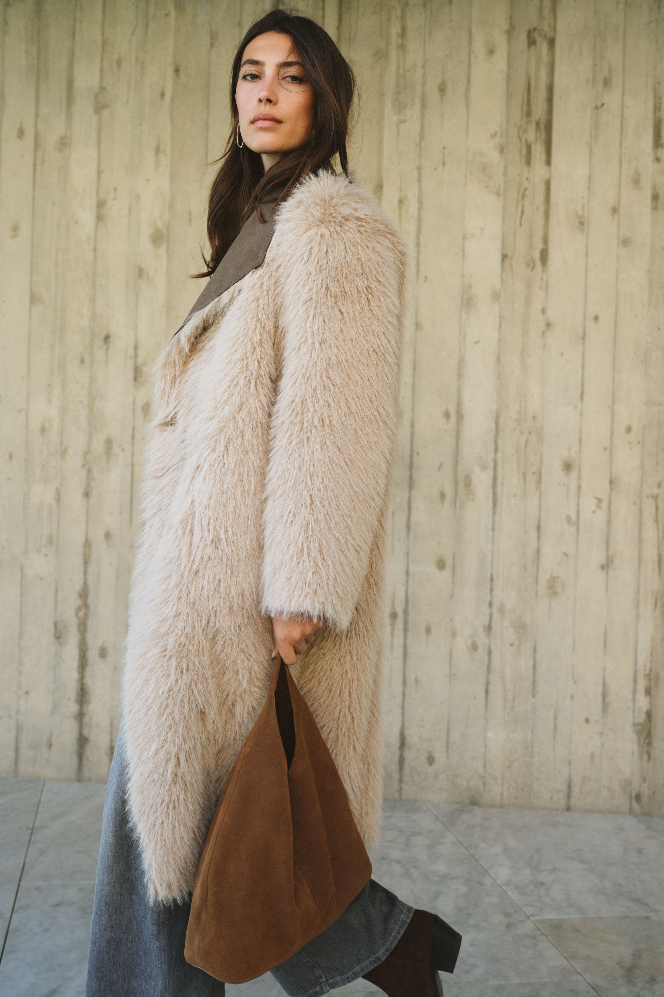 Cortefiel Long reversible fur coat
