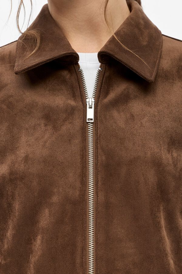 Object Short faux suede jacket Brown