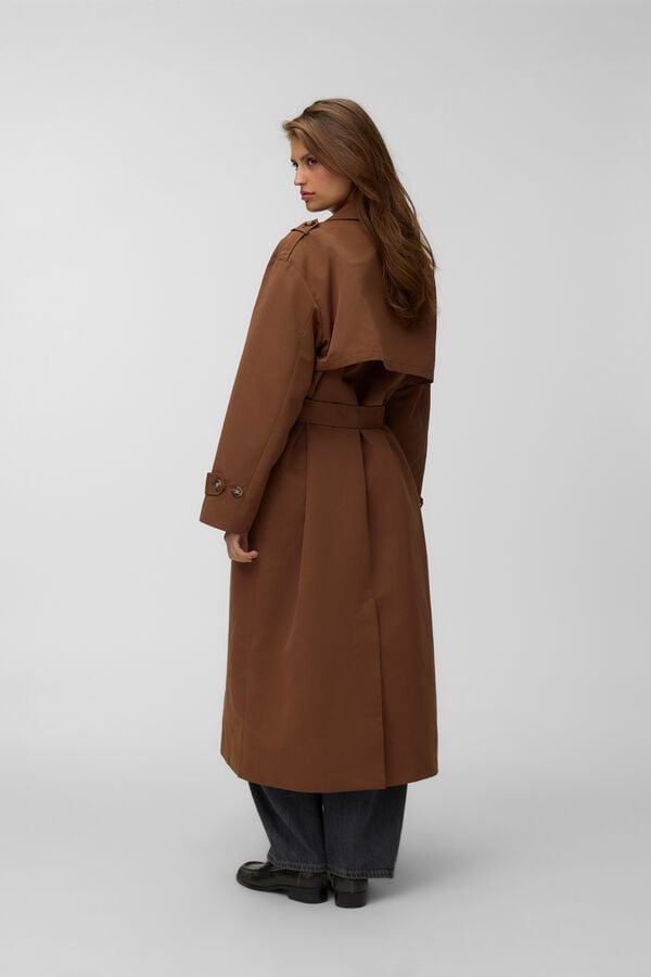 Vero Moda Long trench coat with belt Dark brown