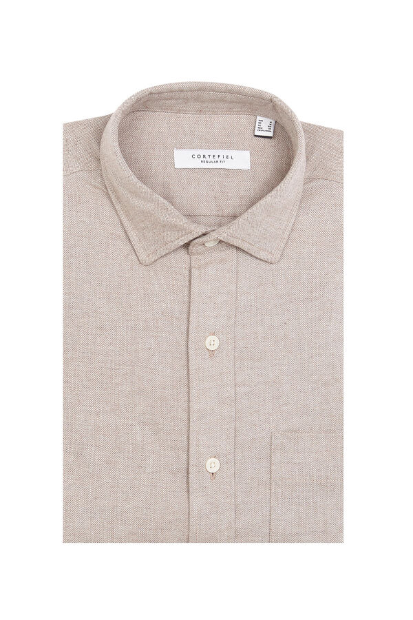 Cortefiel Flannel herringbone shirt Beige