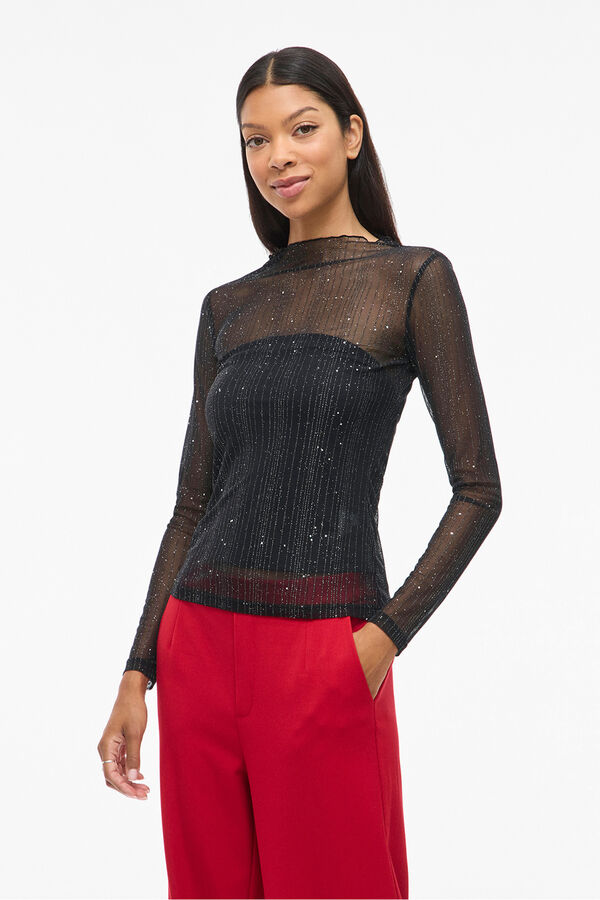 Vila Top transparente com glitter Preto