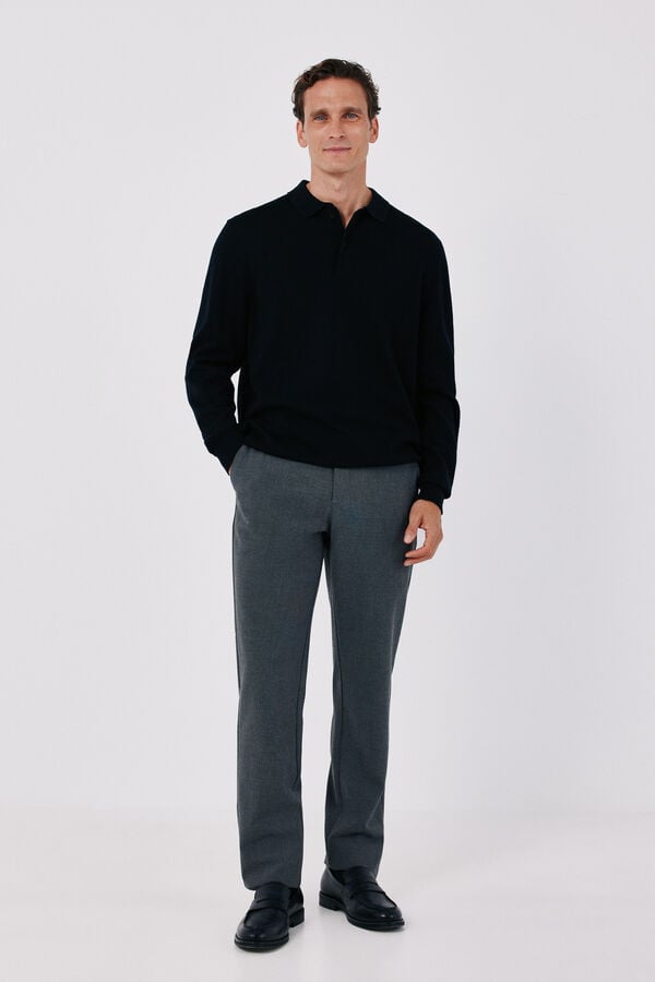 Cortefiel Cotton cashmere knit polo neck jumper Black