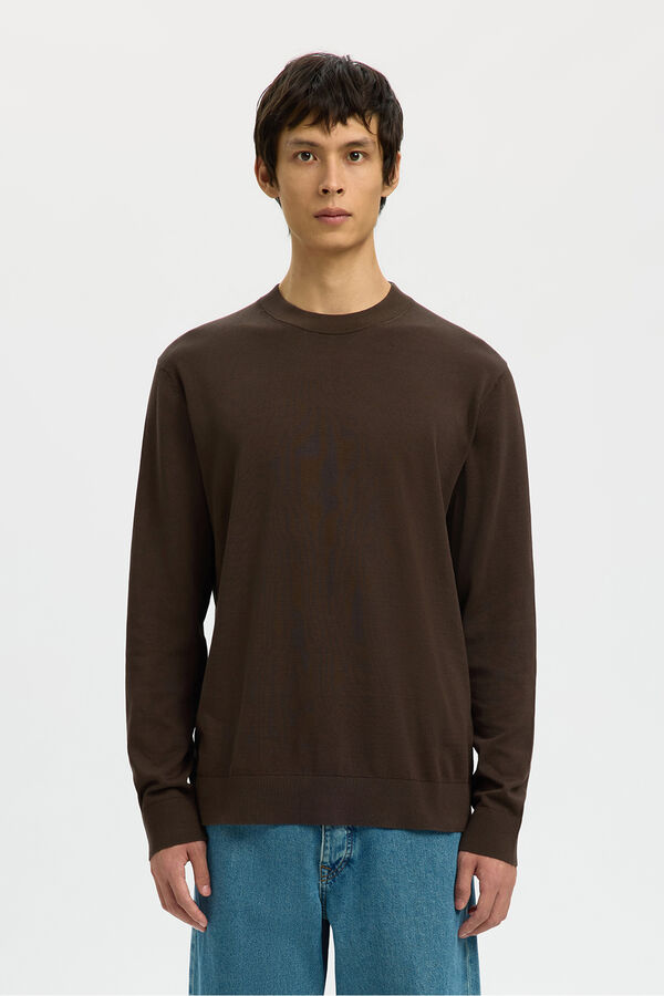 Selected Camisola leve 100% algod&atilde;o org&acirc;nico Castanho