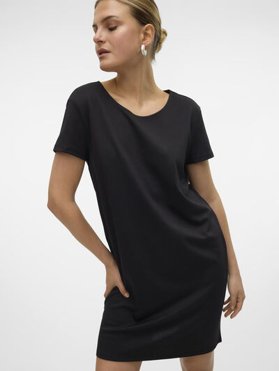 Cortefiel Short dress with short sleeves  Black