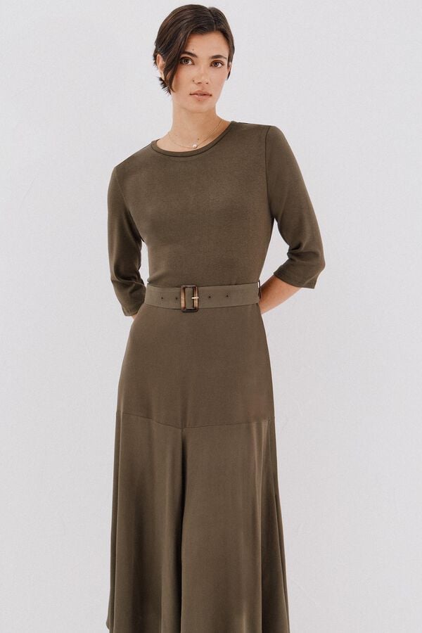 Cortefiel Combined dress with belt Kaki