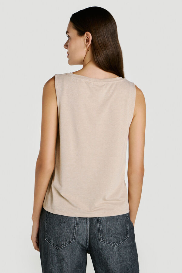 Vila Top de mulher sem mangas com l&uacute;rex Tostado