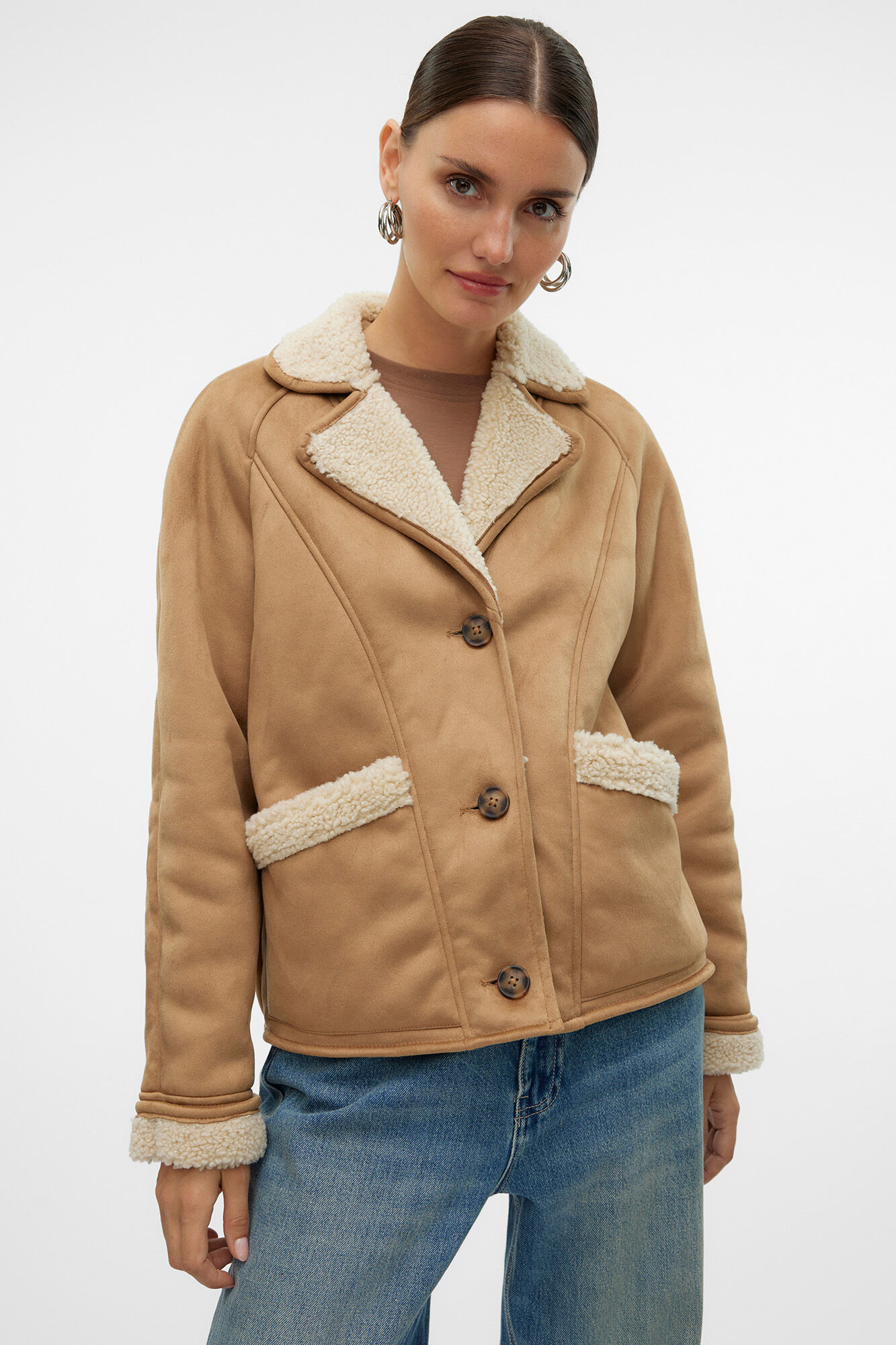 Faux suede jacket Women s jackets Cortefiel