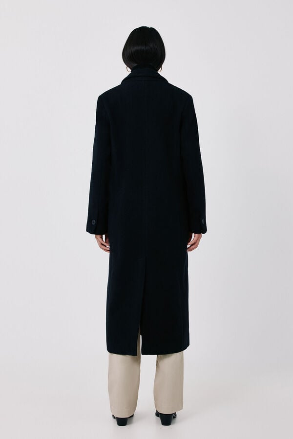 Cortefiel Long velvet collar coat Black