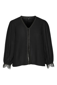 Cortefiel Plus size long-sleeved lace top  Black