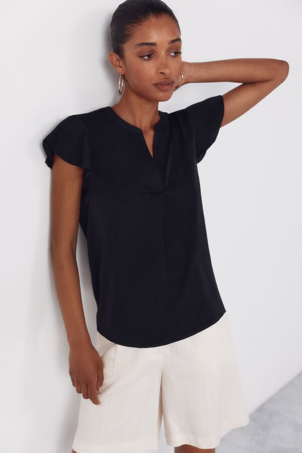 Cortefiel Blusa fluida manga com folho Verde