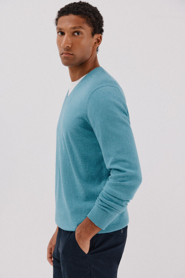 Cortefiel Cotton/cashmere V-neck jumper Blue