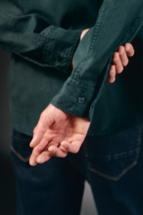 OOTO Camisa liso de algodão tencel sarja Verde