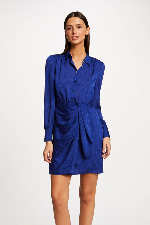 Cortefiel Straight draped printed dress Blue