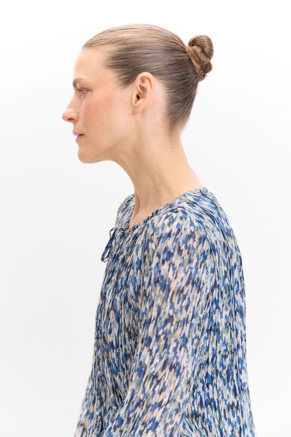 Cortefiel Printed pleated blouse Printed blue