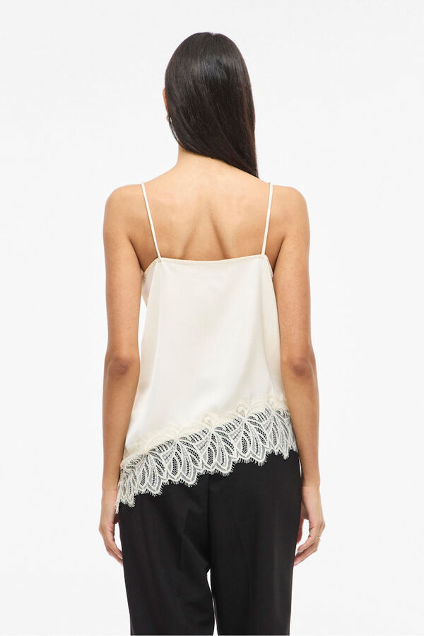 Vila Top de lingerie acetinado com renda Tostado