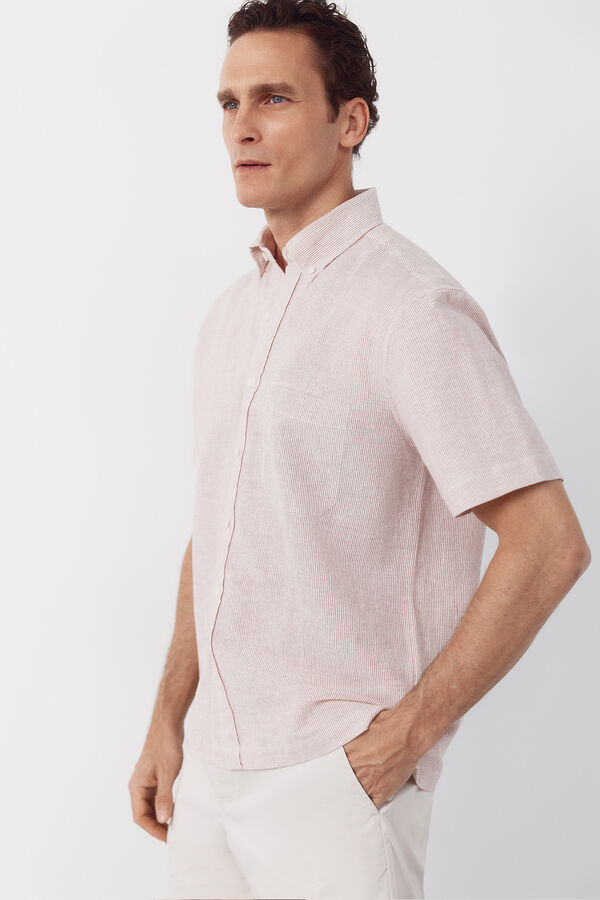 Cortefiel Linen short sleeve shirt Red