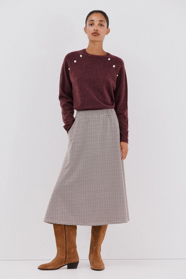 Cortefiel Flared jersey-knit skirt Printed brown