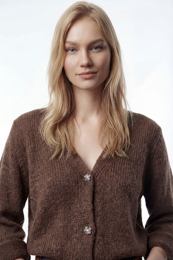 Vila Cardigan de malha com l&atilde; Castanho