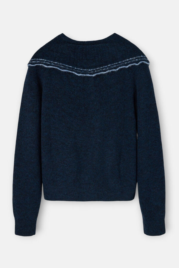 Silbon Casaco de malha com gola gola contrastante Azul